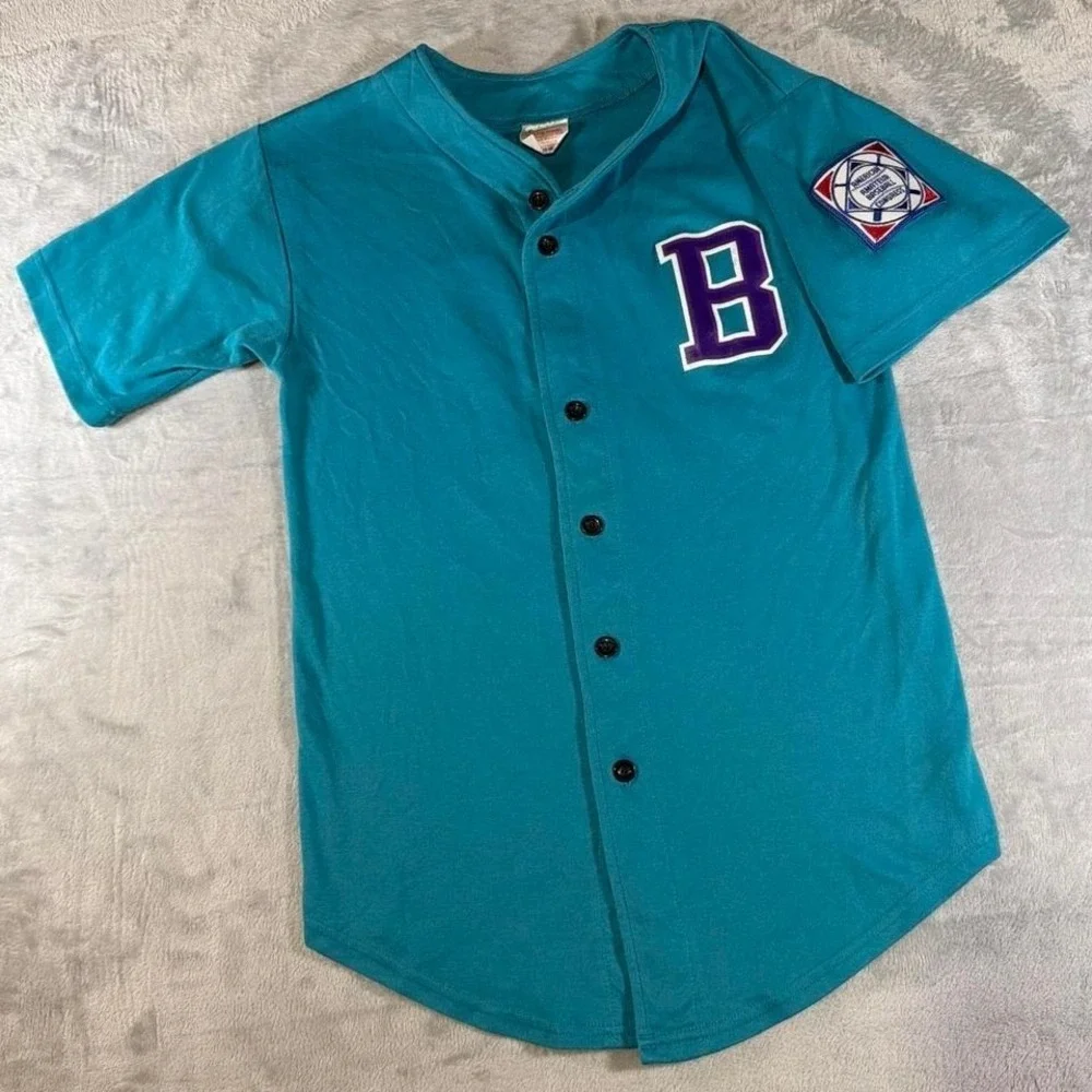 80s Vintage Diamond Teal Baseball Jersey American Classic Patch | USA Made | M‎